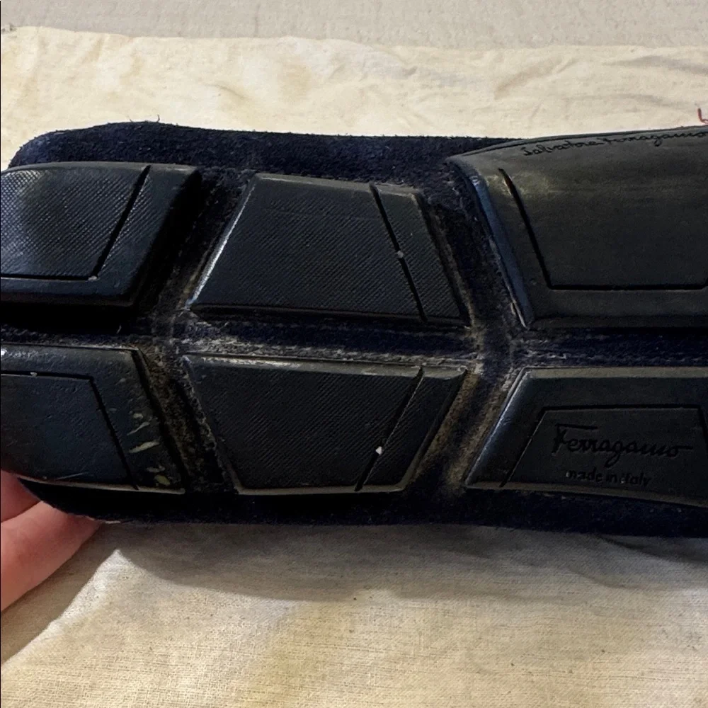 Salvatore Ferragamo Men's Dark Blue Suede Loafers, sz 12 - Picture 9 of 13